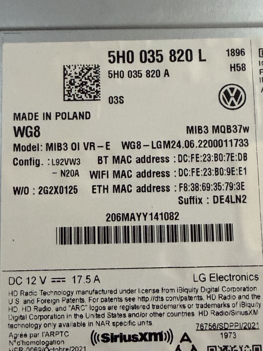 Unitate modul Navigatie VW Volksvagen Golf 8  MIB3 5H0035820