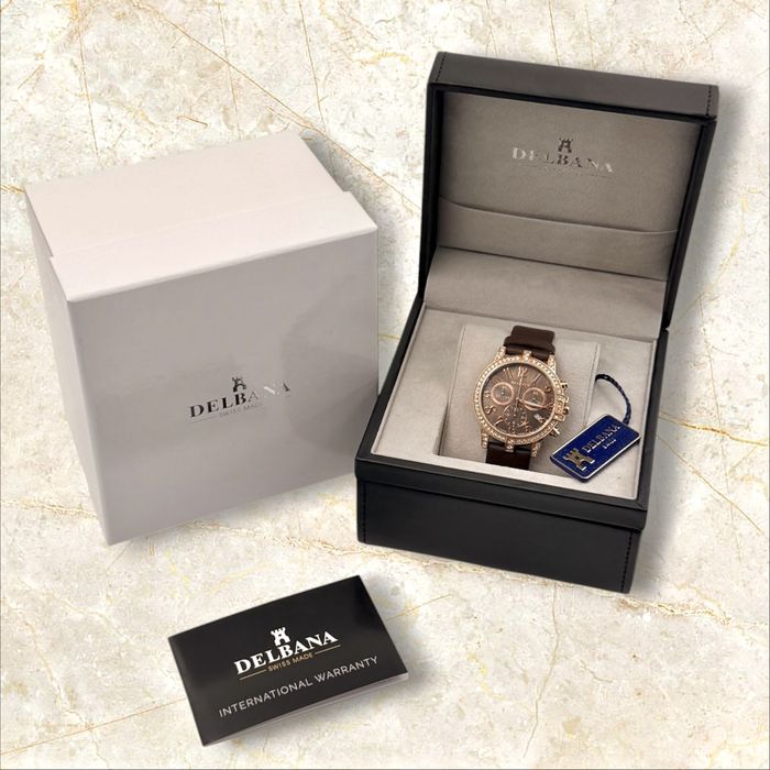 Delbana Swiss Made Chronograph Rose Gold / Brown - Чисто Нов (Пълен Комплект)
