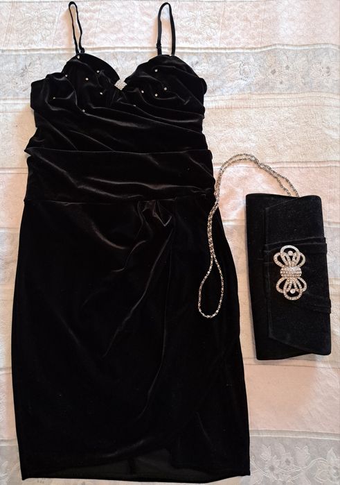 Rochie Pimkie de  seara din catifea, nr 38+ poseta