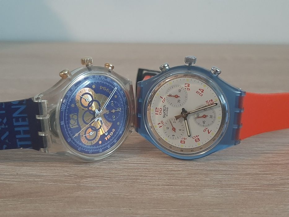 Ceas Swatch Chrono IOC SCZ100 (1894-1994) – Ediție Centenar Olimpic/Ceas Vintage Swatch Chrono SCN103 „JFK” (1991/1992) – De Colecție