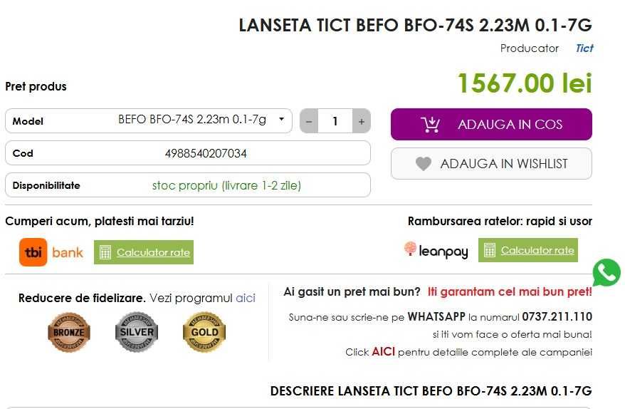 Lanseta spinning Tict BEFO BFO-74S 2.23m 0.1-7g