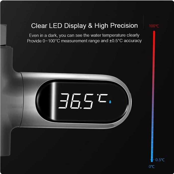 Тернометър за душ, LED Display, работи без батерия