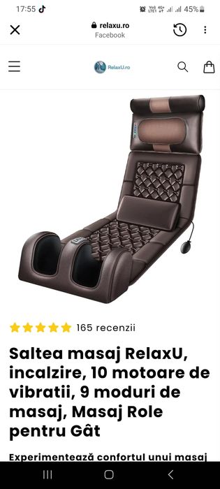 Saltea masaj electrică cu încălzire, 10 motoare, telecomandă