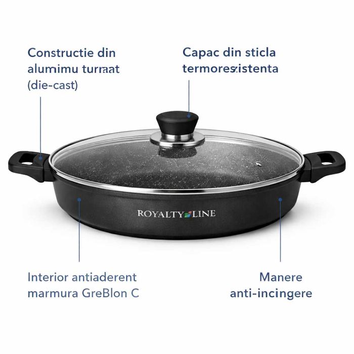 Oala joasa din aluminiu turnat cu capac 34 cm Royalty Line
