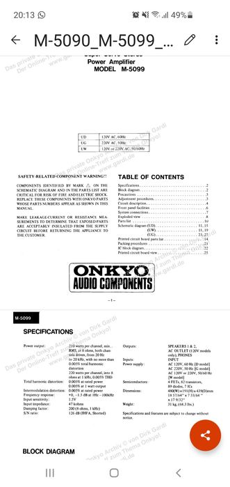 Amplificator final Onkyo M-5099 vârf de se