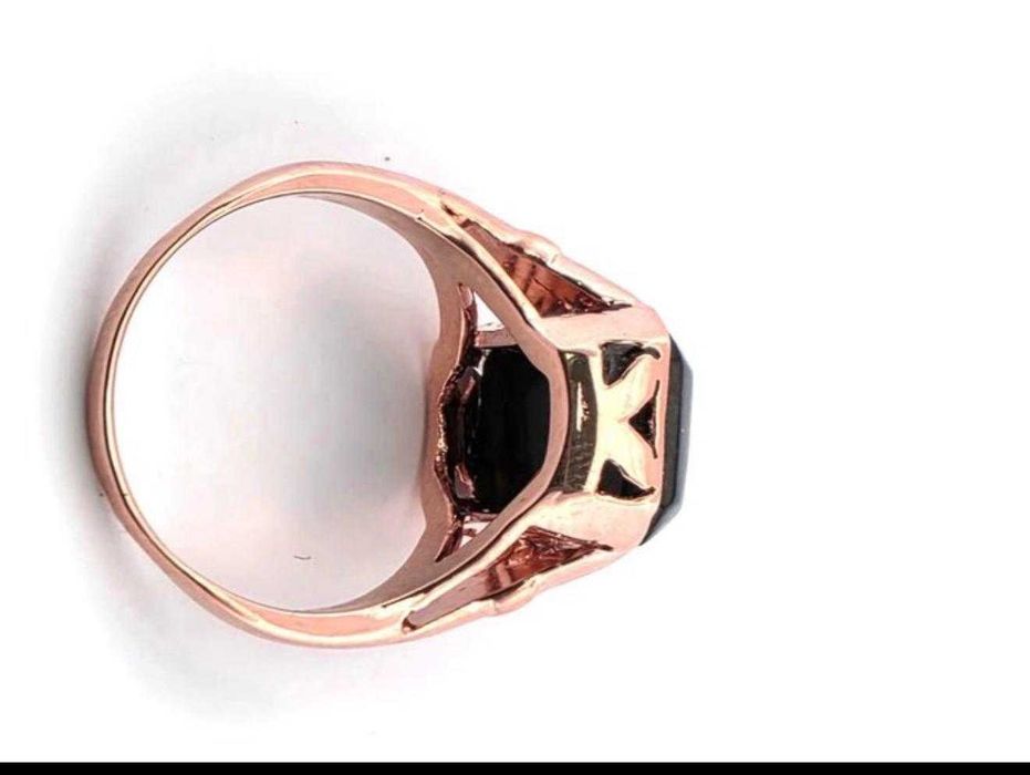 Inel aur roz 9 k & argint, Onyx Negru