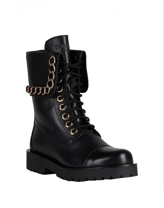 Боти Twinset естествена кожа еспадрили на платформа розови