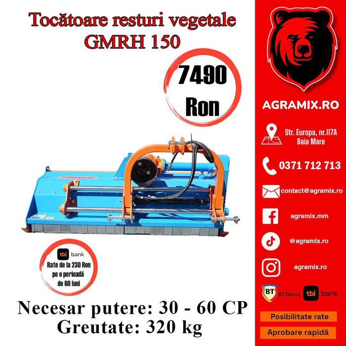 Tocatoare resturi vegetale GMRH cu 150cm translatie hidraulica Agramix