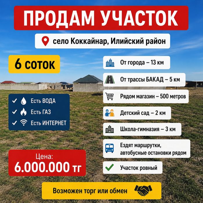 Участок село коккайнар