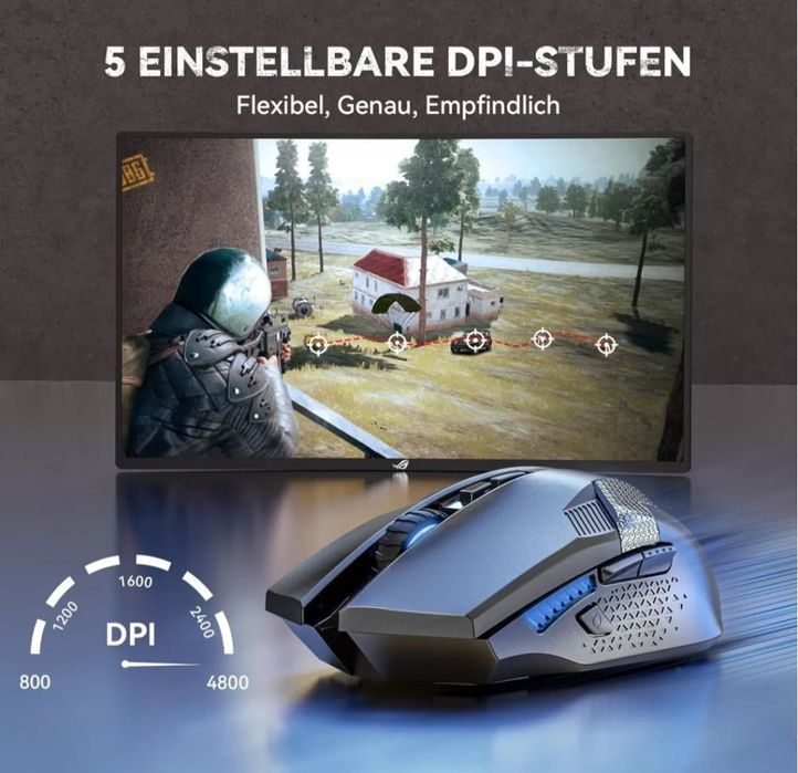 Mouse de gaming wireless TECKNET, ergonomic, cu 8 butoane, 4800 DPI, PC/Mac