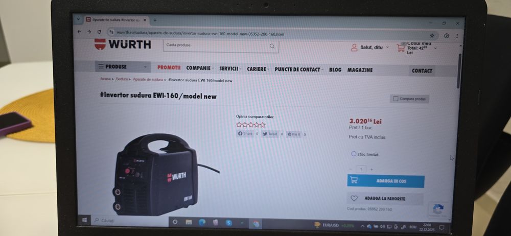 Apărat sudura de la wurth/model ewi  160s new/nou sigilat neutilizat/