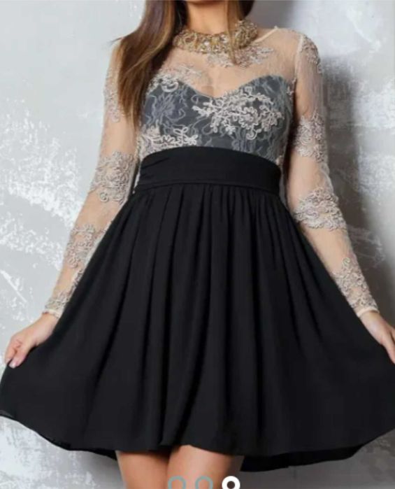 Rochie de seara cu dantela bej  si voal negru NOUA_marime 36