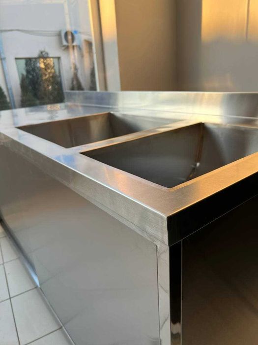 Ванна моечная 2-секционная с фартуком. Нержавейка.