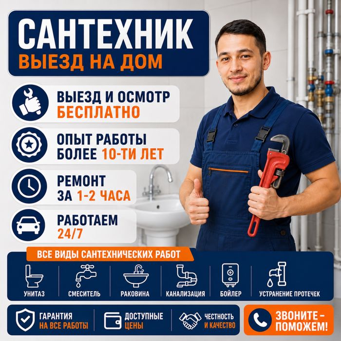 Сантехник Шымкент.Прочистка канализации аппаратом.Промывка труб 24/7.