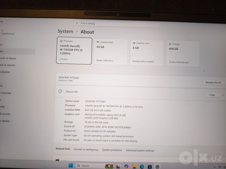 Dell Precision 7760, i9 , 64gb ozu, rtx 8gb graphics
