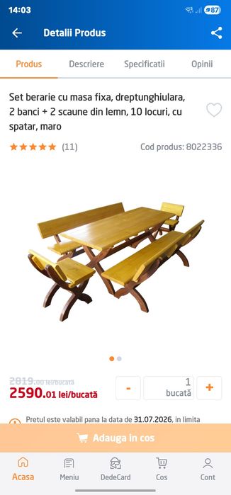 Masa din lemn cu 2 banci