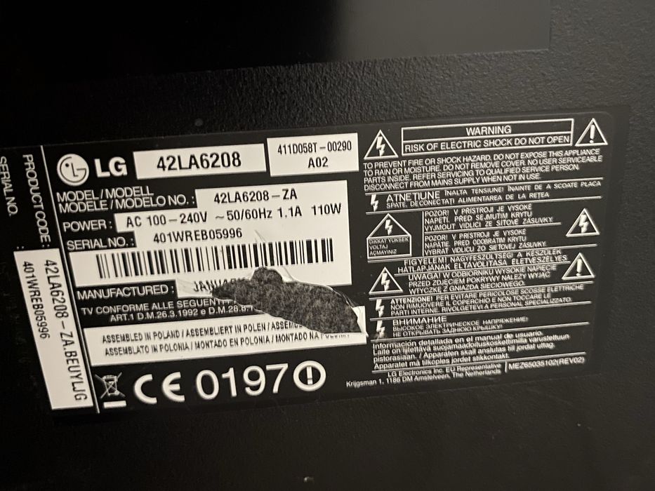 TV LG direct LED 106cm