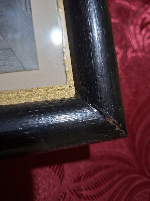 Litografie rară de pelerinaj Maria Radna - Cina cea de Taină, ramă epocă cu geam aurit manual