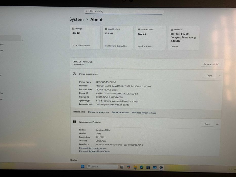 Лаптоп Lenovo ThinkPad T14s Gen 2 14"/intel i5-1135G7/ 16GB/256GB NVME/FULLHD