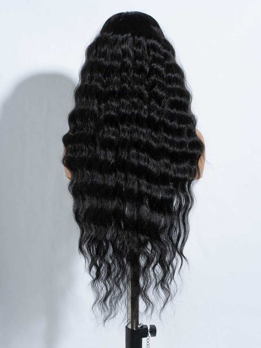 Лейс фронт перука – Черна на вълни, 75 см,  Синтетична