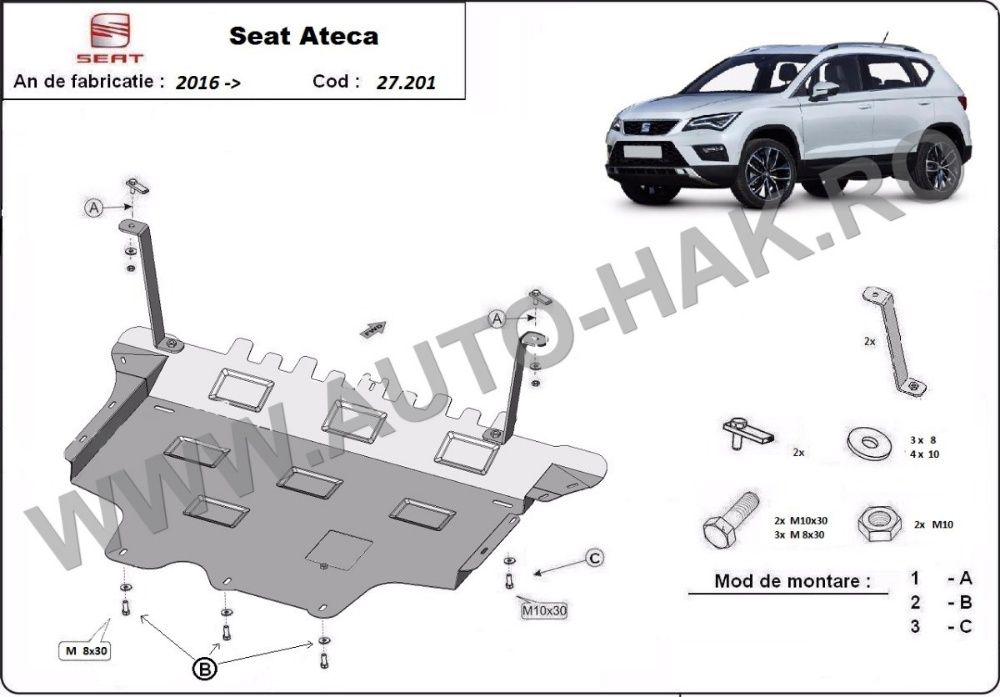 Scut motor metalic Seat Ateca 2016-prezent- otel 2mm