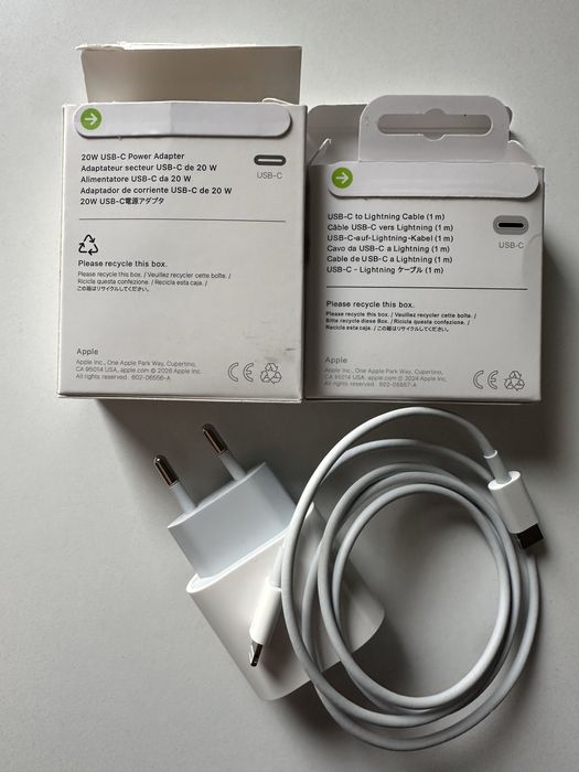 Încărcător rețea Apple 20W, USB-C , NOU desigilat - set cu cablu Lightning - USB C