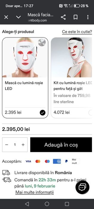 Mască facială cu terapie cu lumină roșie Led