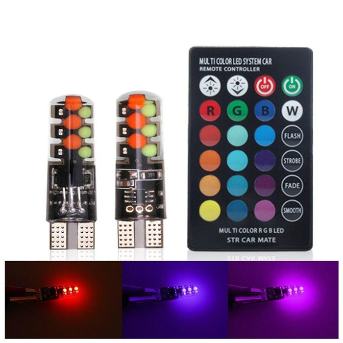 Rgb многоцветни габаритни лед диодни крушки тип 5w5 - т10 12v ...