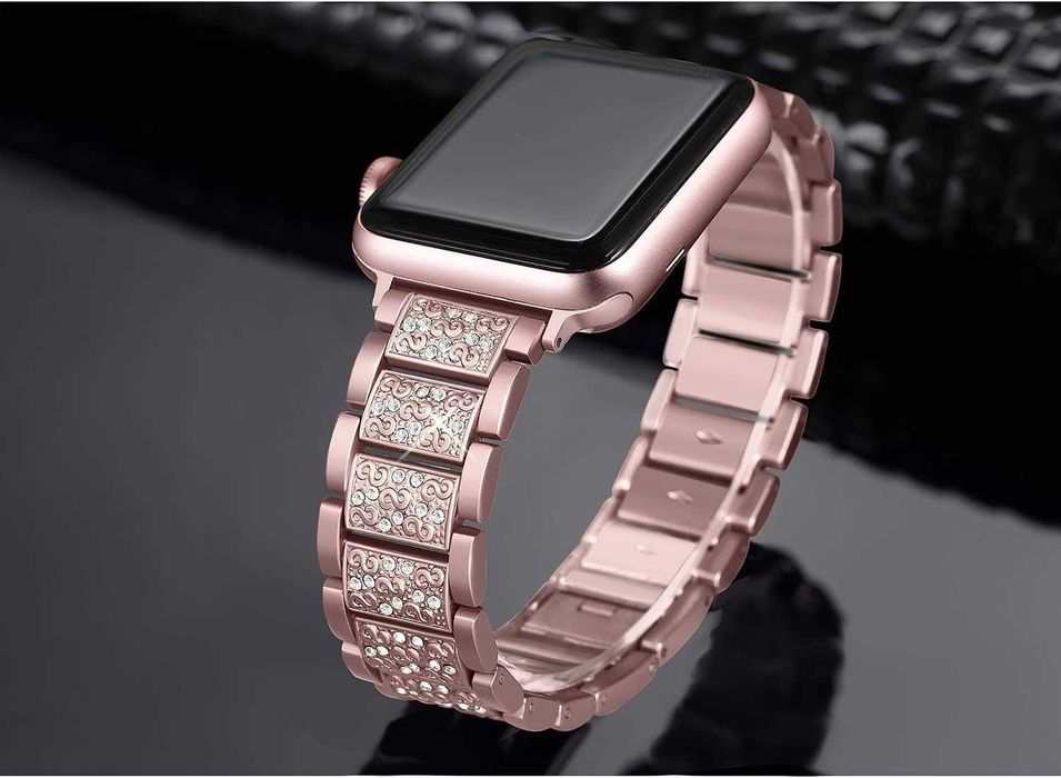 Curea Apple Watch 38/40 mm metalica rose gold cu strasuri*