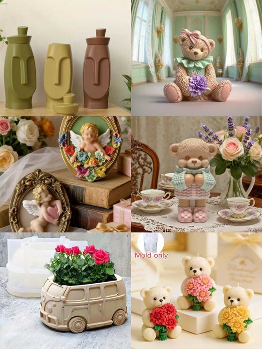 Силиконови молдове за епоксидна смола, гипсови отливки, сапуни и свещи