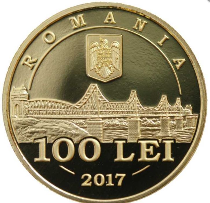 Moneda aur BNR 100 Lei, parteneriat Romania-SUA, gradata NGC PF 67 UC