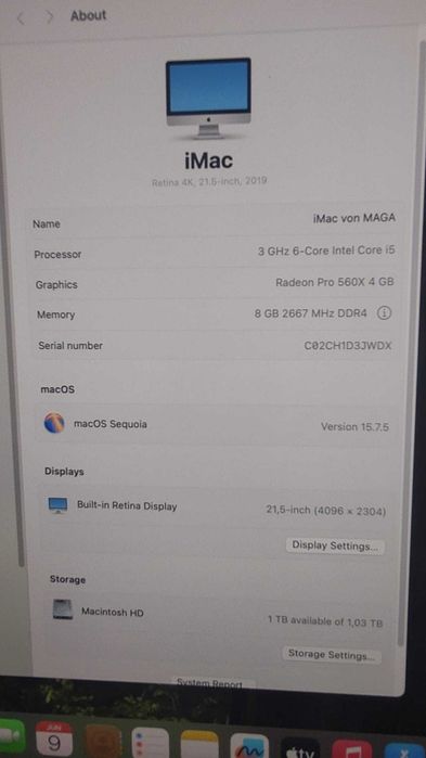 imac 21,5 inch late 2019/retina 4k/i5/radeon pro 560x 4gb/8gb ram ddr4/fusiondrive 1tb
