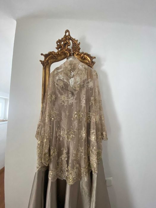 rochie lunga eveniment designer satin dantela marime M