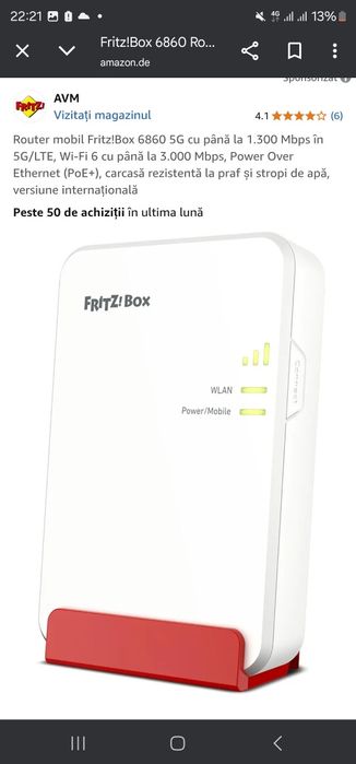 Router mobil Fritz!Box 6860 5G cu până la 1.300 Mbps în 5G/LTE, Wi-Fi