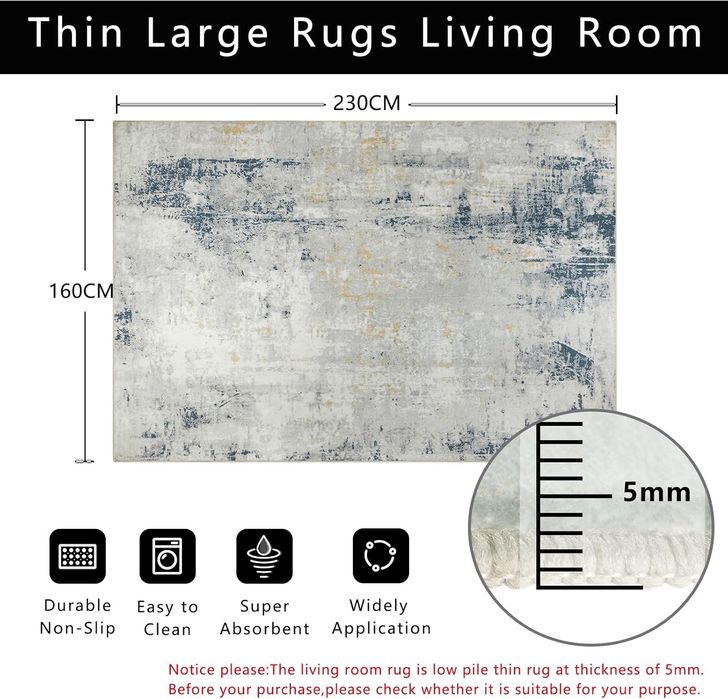 160х230см Модерен Килим с къс косъм, перящ се в пералня, Famibay