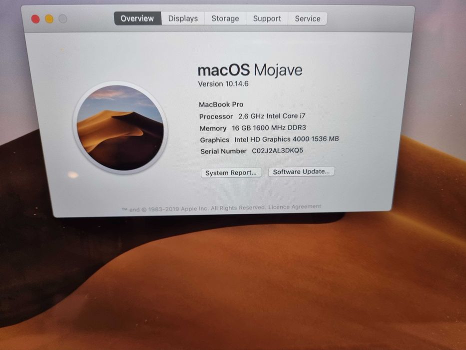 MacBook Pro Retina 15 Model A1398 EMC 2512 i7 2 6GHz 16GB RAM 250GB SSD 500 clicluri