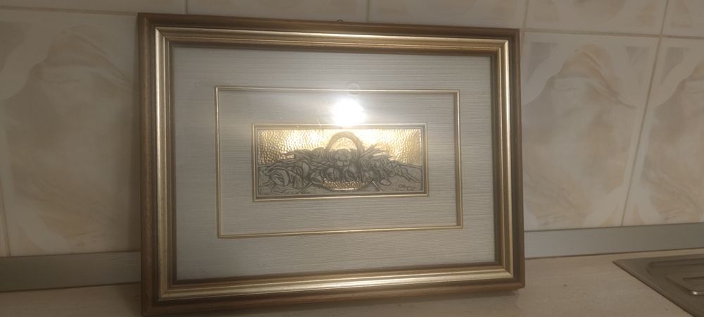 Tablou basorelief argint Pellegrini rama lemn masiv 43x32 cm