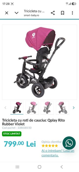 Tricicleta cu roti de cauciuc Qplay Rito Rubber Violet
