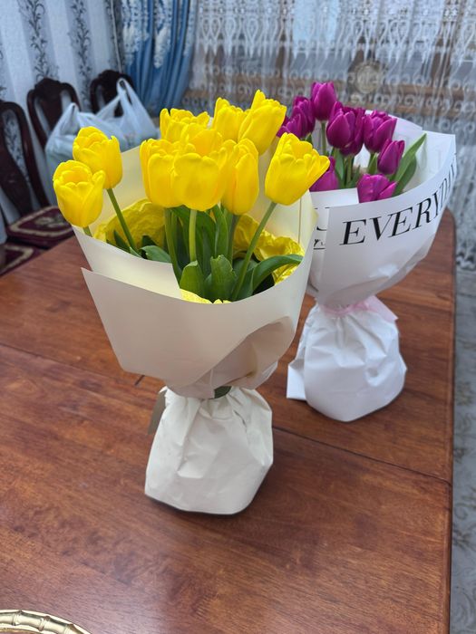 Цветы 3 штуки, тюльпан розы в горшоке