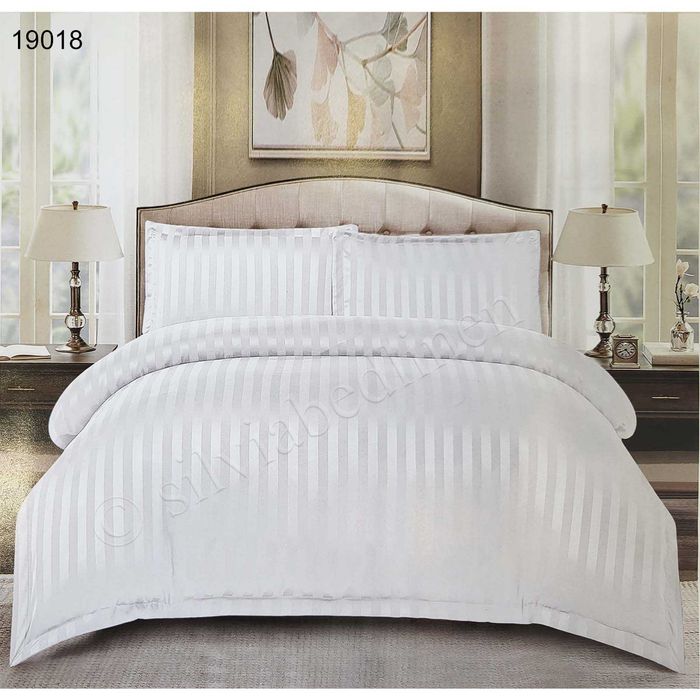 Спален комплект с чаршаф с ластик Сатен райе едноцветен