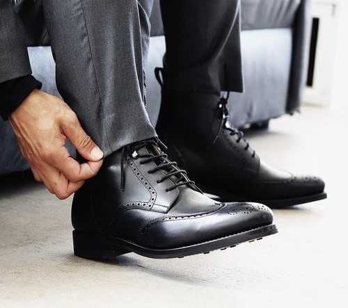 Ghete de lux 39.5 40 brogue lucrate manual GREVE NOI piele naturala