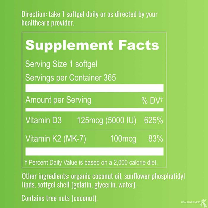 Витамин D3 K2 MK7 с кокосовым маслом 365 шт Липосомальный  США