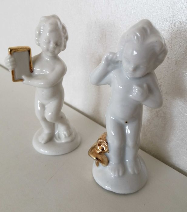 Doi ingerasi pereche ingeri bibelouri ceramica portelan bibelou