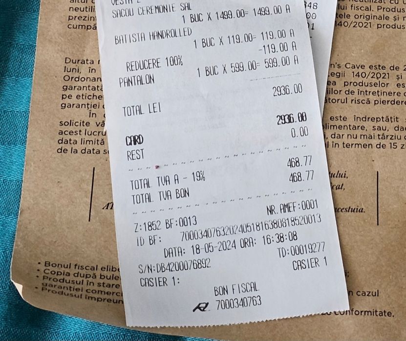 Sacou Eveniment, calitativ, folosit o singură data, 1500 RON nou