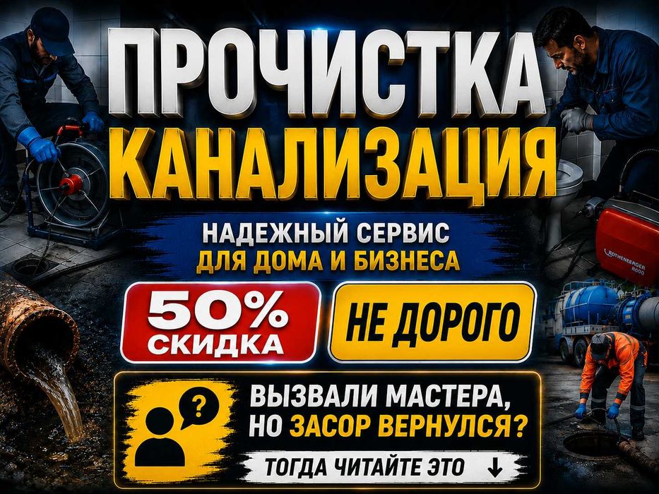Устраним запах и засор 50% скидка Прочистка канализации Чистка труб
