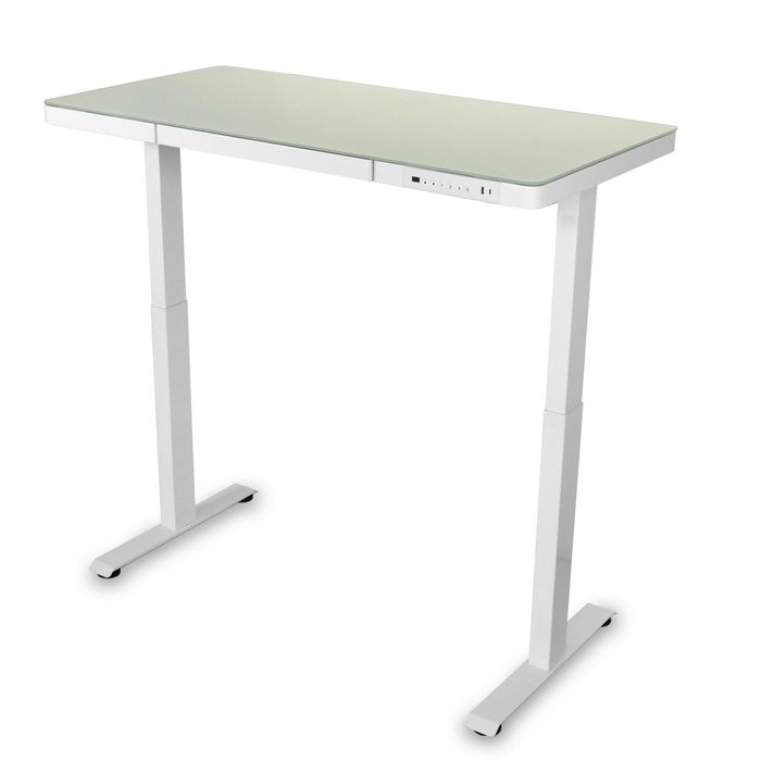 Birou reglabil electric Vitaholm Executive White Glass Top