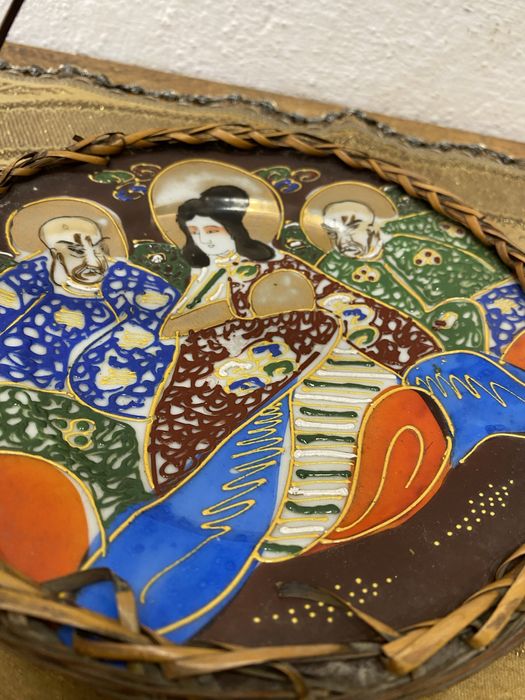 Японски поднос с ратанова дръжка сацума