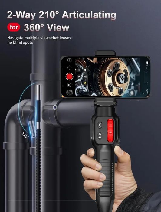 360° въртящ промишлен ендоскоп за смартфон, 1440p HD видео инспекционна камера, USB захранване, водоустойчив