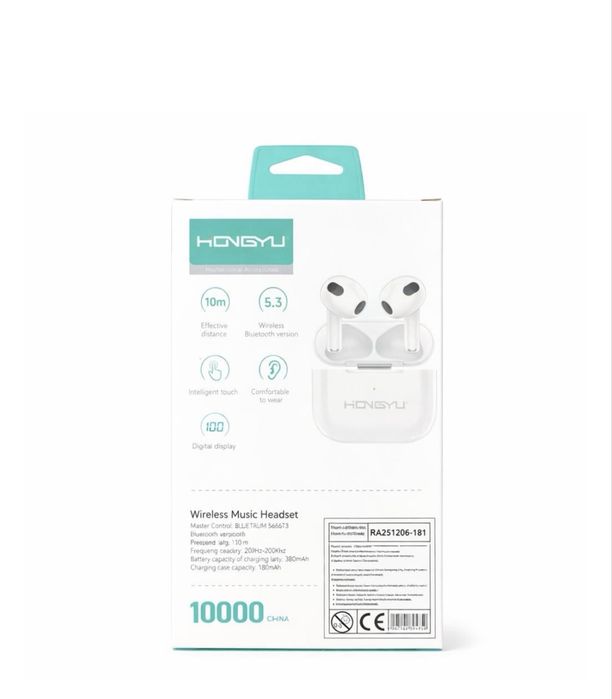 Căști wireless TWS Hongyu HY-BT04 Bluetooth 5.3, control touch, albe Engros