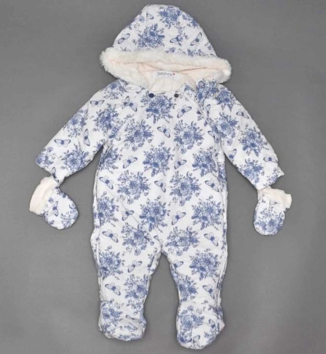 Combinezon Babaluno 3-6 luni fetite bebelusi salopeta blanita flori